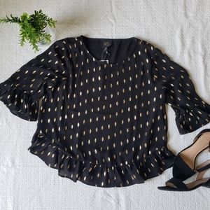 ON HOLD - Black and Gold Shimmer Peplum Blouse
